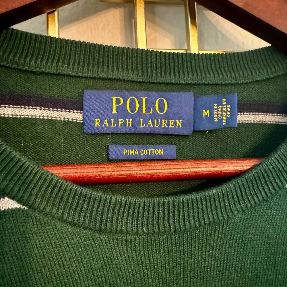 Polo Ralph Lauren Green Striped Pima Cotton Crewneck Sweater M